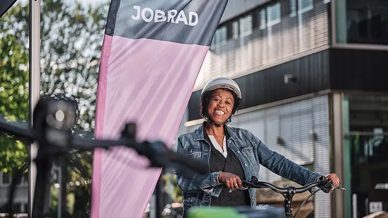 JobRadlerin am Demoday glücklich